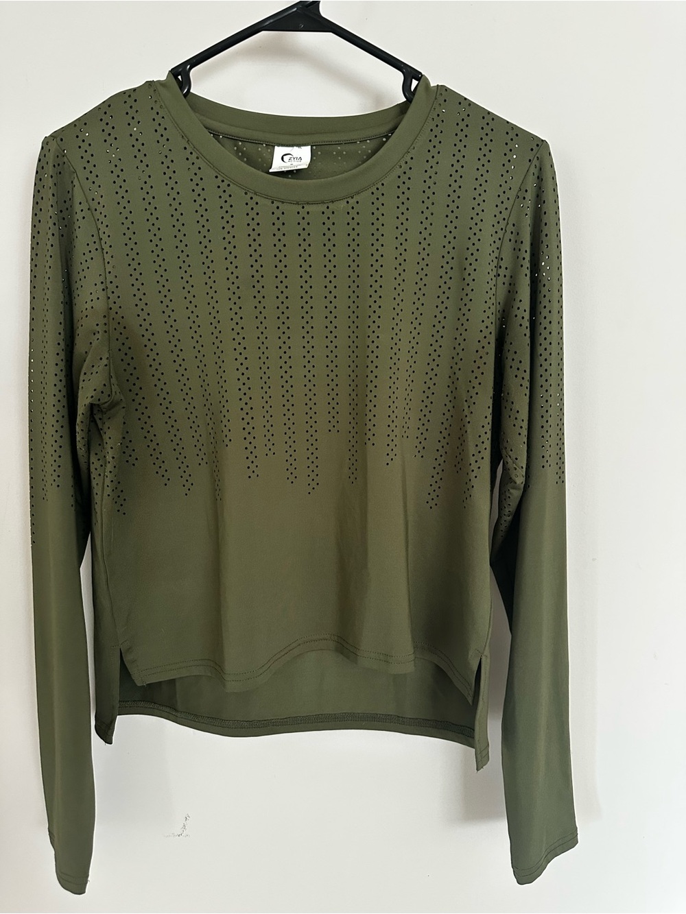 Zyia Olive Green Long Sleeve Laser-Cut Top